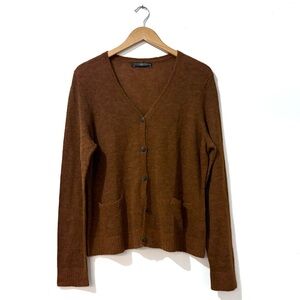 Peruvian Connection XL V-Neck Alpaca Rust Brown Knit Cardigan w/ Pockets NWOT
